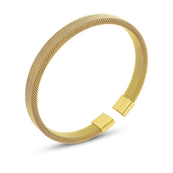 NEW 18K yellow gold mesh open cuff bracelet bangle adjustable jewelry B25A - Picture 4 of 8